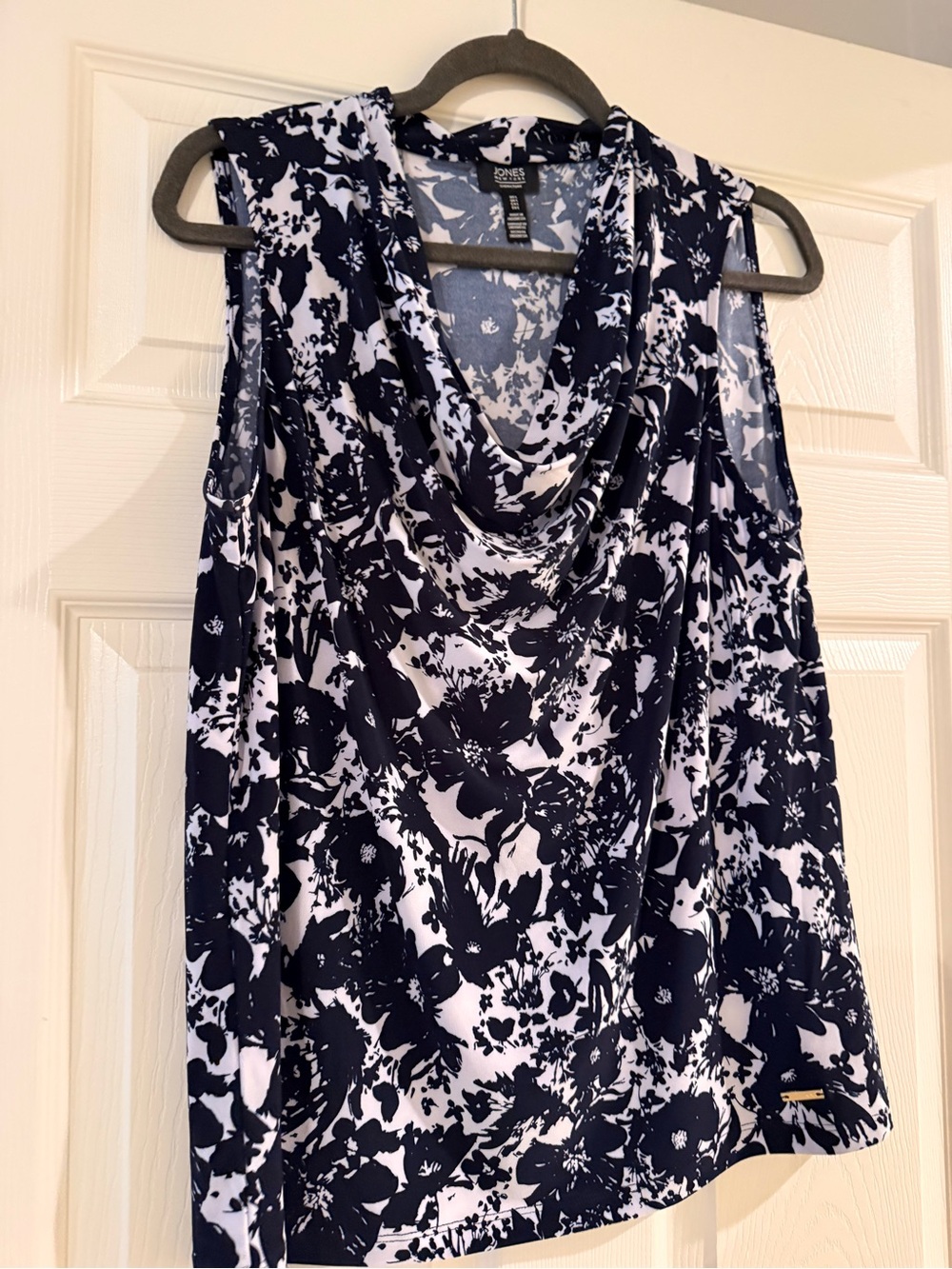 Jones New York Navy and White Floral Cowl Neck Sleeveless Camisole